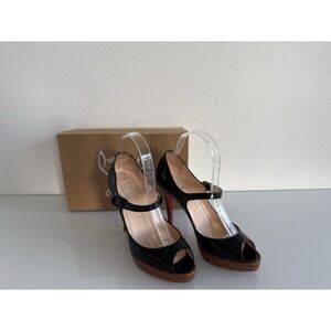 Christian Louboutin Patent Black Peep Toe Mary Jane Pumps Size 38